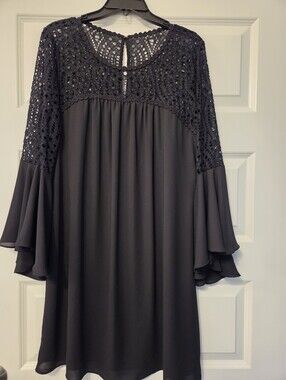 Lilly Pulitzer Black Crochet Yoke Bell-Sleeve Women's Dress